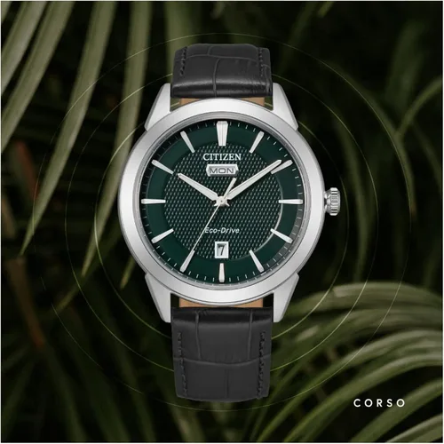 Miniatura 7 de Citizen Mens Corso Stainless Steel Eco-Drive Watch with Leather Strap