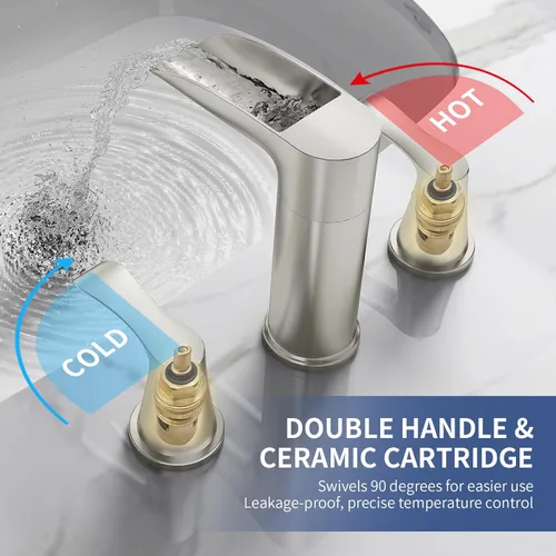 Miniatura 4 de SINGSUO Grifos de baño para fregadero de 3 agujeros, grifo de baño de cascada de 8 pulgadas con boquilla giratoria de 360 grados, grifo generalizado