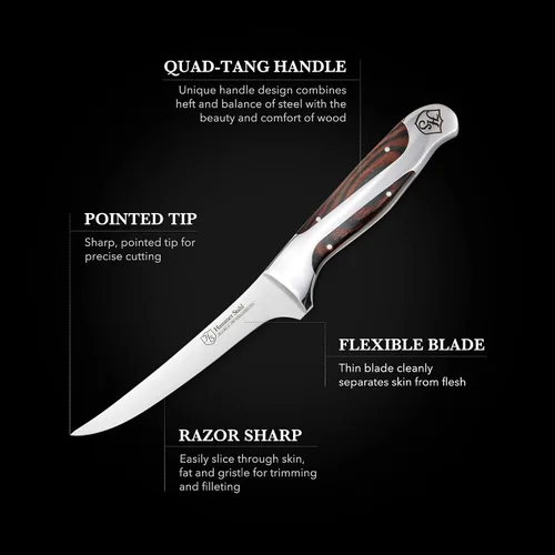 Miniatura 6 de Hammer Stahl Cuchillo de deshuesar de 6 pulgadas, acero alemán de alto carbono, hoja flexible curvada para deshuesar, filetear y recortar, mango