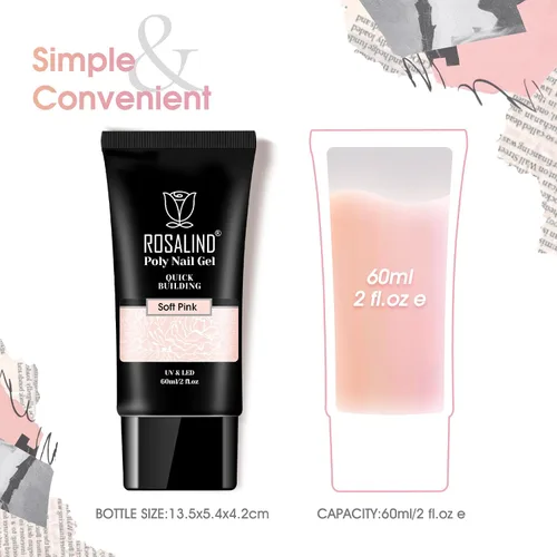Miniatura 2 de ROSALIND Pink Poly Gel de uñas de 2 onzas, gel de extensión de polietileno nude para uñas natural constructor de uñas, gel rosa, extensión