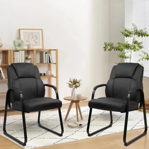 Miniatura 11 de CLATINA Silla de invitados negra con brazos, sillas de recepción de oficina para conferencias y sala de espera, silla ergonómica de cuero para Negro