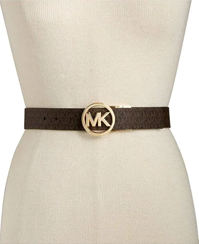 Miniatura 2 de Michael Kors Cinturón reversible para mujer, blancomarrón, hebilla dorada Mk, BlancoMarrón