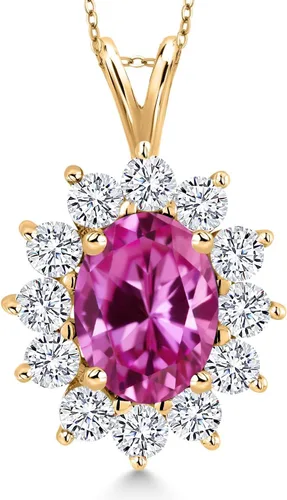 Miniatura 216 de Gem Stone King Collar con piedra natal ovalada de plata chapada en oro amarillo de 18 quilates, ovalado de 0.315 x 0.236 in, collares con colgante