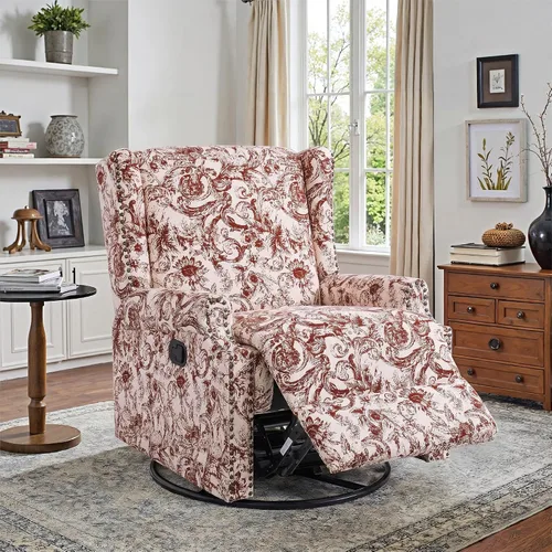 Miniatura 28 de Silla decorativa floral con respaldo alto, sillón tapizado con patas de madera maciza, cómodo sofá individual de lectura con respaldo alado