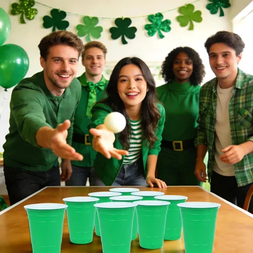 Miniatura 6 de Paquete de 100 vasos de plástico de 16 onzas para el Día de San Patricio, vasos desechables de fiesta verdes y verde claro a granel, vasos
