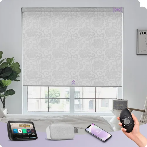 Miniatura 32 de Graywind Persiana enrollable motorizada funciona con Alexa Google, persianas inteligentes 100% opacas recargables con control remoto de motor