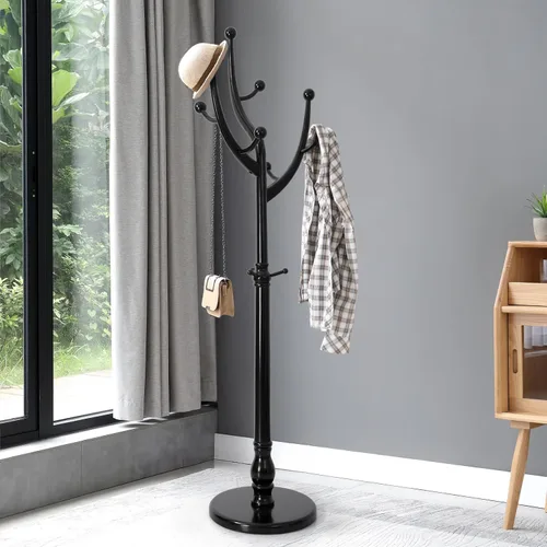 Miniatura 12 de Perchero independiente de madera en forma de árbol con 8 ganchos, diseño creativo con apariencia de rama de árbol, soporte colgador de ropa con base