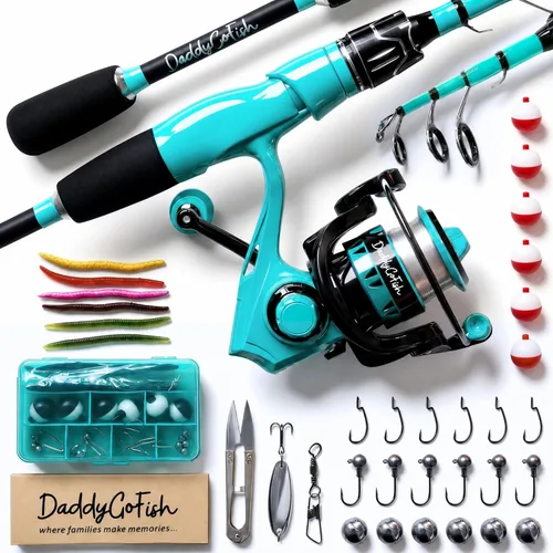 DaddyGoFish Juego combinado de caña de pescar y carrete giratorio con caja de aparejos | Caña de pescar para niños | Kit de caña de pescar Menta