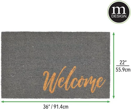 Miniatura 3 de mDesign Felpudo rectangular de fibra de coco y goma con fibras naturales para uso en interiores o exteriores, diseño decorativo de bienvenida, 36 x