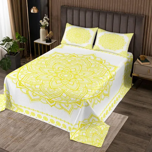 Miniatura 17 de Erosebridal Juego de colcha de mandala rosa tamaño individual para niñas y mujeres, juego de ropa de cama floral hippie juego de colcha estética