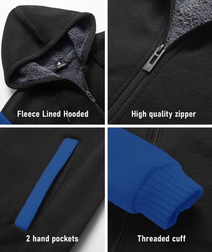 Miniatura 49 de SCODI Sudaderas con capucha para hombre, forro polar pesado, cremallera completa, forro de sherpa grueso, chaqueta con capucha