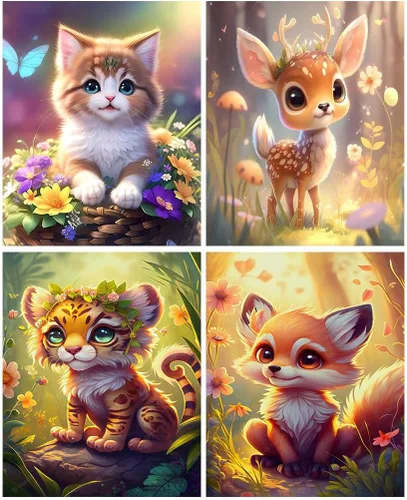 Meothan - Paquete de 4 kits de arte de diamantes para adultos, de animales, cristales redondos, bricolaje para decoración del hogar o regalo de 9.8