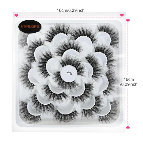 Miniatura 2 de Pestañas postizas de aspecto natural, fibras sintéticas, pestañas largas y grandes, paquete de 10 pares (B09-0.394 x 0.709 x 0.591 in)