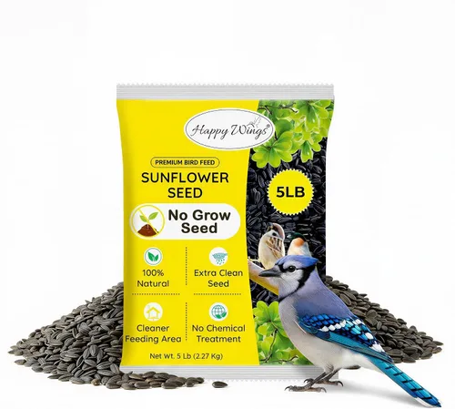 Happy Wings Semillas de Girasol de Aceite Negro – Alimento para Aves Silvestres de 5 libras para Cardenales, Pinzones y Carboneros – Alimento