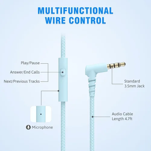 Miniatura 3 de rockpapa L22 - Auriculares con cable para niños, niñas, mujeres con micrófono, auriculares plegables con cable de 3.5mm para escuela, Chromebooks