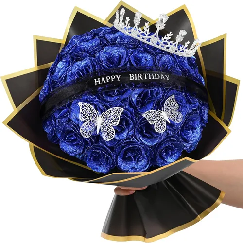 Miniatura 13 de Waipfaru Ramo de rosas con purpurina, regalos de cumpleaños para mujeres y madres, ramo de flores falsas con letreros de cumpleaños, 36 rosas negras