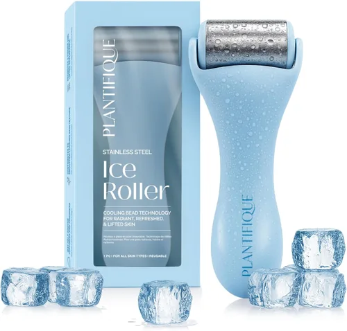 Miniatura 9 de PLANTIFIQUE Juego de Rodillo Facial de Hielo y Gua Sha de Acero Inoxidable - Herramientas de Masaje para Cuidado de la Piel con Crioterapia - Juego