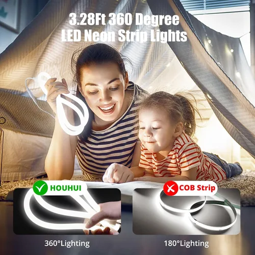 Miniatura 3 de Cuerda de luz LED de neón de 360°, tubo redondo de 3.28 pies, 6500 K, tira de luces LED blancas de iluminación de 360 grados, IP65, impermeable