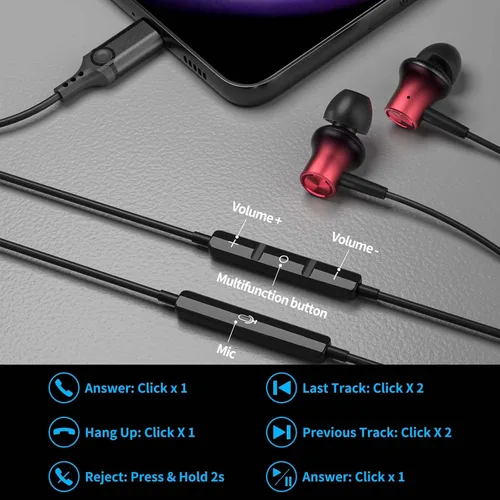 Miniatura 8 de Auriculares USB C para iPhone 17 Pro Max 16 15 17e 16e Auriculares magnéticos con cable para Samsung S26 Ultra S25 FE S23 A17 A36 Auriculares