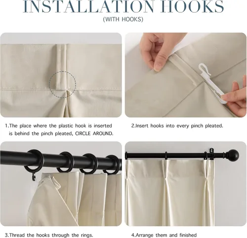 Miniatura 3 de RYB HOME Cortinas plegadas en pinza beige, cortinas suaves con aislamiento térmico y reducción de ruido para bloquear la luz para sala de estar