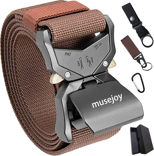MUSEJOY Cinturones tácticos para hombres, cinturón de trabajo de nailon de 1.5 pulgadas con cinturón táctico resistente de liberación rápida Marrón