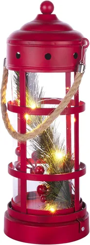 Miniatura 9 de Alpine Corporation Farol de Navidad de metal y vidrio de 13 pulgadas de alto con 8 luces LED blancas cálidas, temporizador integrado, decoración