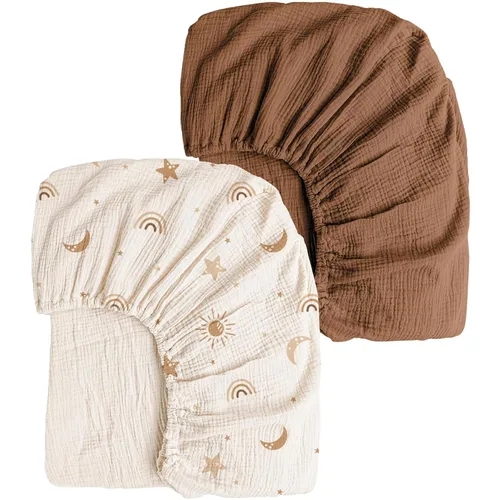 Miniatura 17 de Konssy Sábanas de Muselina para Cuna para Niña y Niño, 2 Piezas de Sábanas de Bebé de Algodón Suave y Transpirable para Colchón de Cuna Estándar