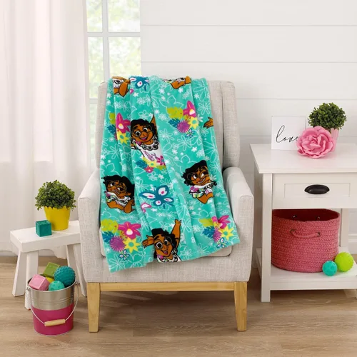 Miniatura 3 de NoJo Disney Encanto Tropical Delight - Manta súper suave para niños pequeños, turquesa, rosa y verde azulado, Mirabel, flores y mariposas