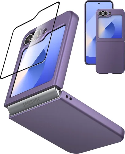 Miniatura 11 de Funda delgada para Galaxy Z Flip 5, [película de pantalla frontal dura transparente incorporada + parte trasera de policarbonato duro]