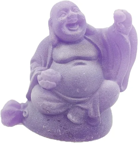 Miniatura 4 de Feng Shui - Juego de 6 figuras de Buda moradas de 3 pulgadas, color marfil, con cara feliz que brilla en la oscuridad, estatua de cristal verde