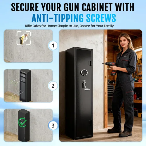 Miniatura 7 de KAER Caja fuerte para armas 2-3, caja fuerte para rifles y pistolas, gabinete de armas para escopetas, gabinete largo para escopetas con estante