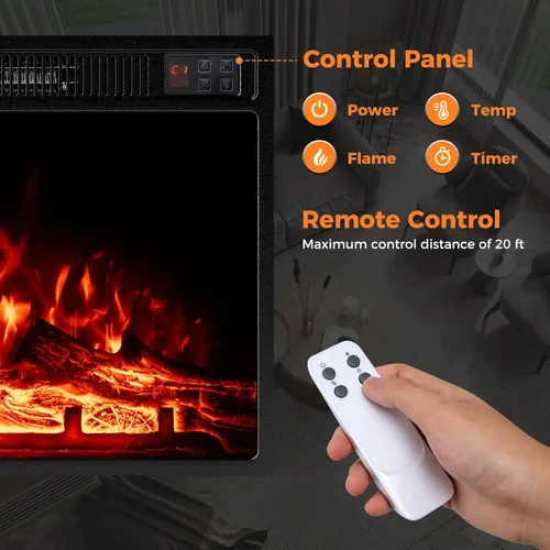 Miniatura 7 de Tangkula - Chimenea eléctrica de 23 pulgadas, inserto de chimenea de 5,000 BTU con control remoto, 3 colores de llama y niveles de brillo