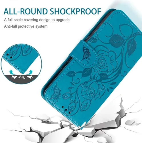 Miniatura 7 de Funda para iPhone XR con protector de pantalla de vidrio templado, funda de cuero con diseño de flor para tarjeta de crédito con soporte para iPhone