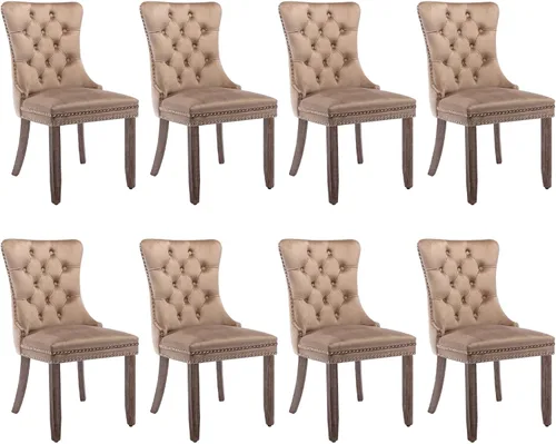 Miniatura 154 de SoarFlash Juego de 2 sillas de comedor de tela de lino, sillas de comedor tapizadas con ribete de cabeza de clavo y patas de madera de color claro