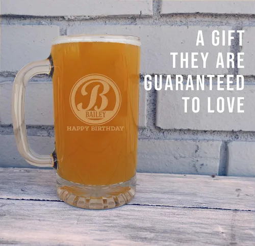 Miniatura 2 de Taza de cerveza de vidrio grabada personalizada de 16 onzas, para el día del padre, monograma, nombre personalizado, regalos de cerveza Claro Bratton