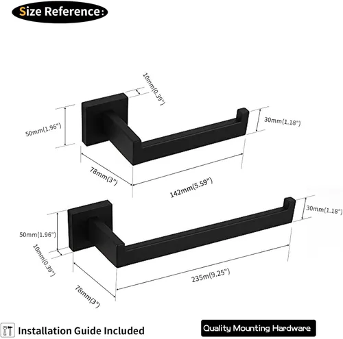 Miniatura 6 de GERZWY Juego de accesorios de baño negro mate SUS304 acero inoxidable ducha de baño conjunto 2 piezas (soporte de papel higiénico toalla anillo)