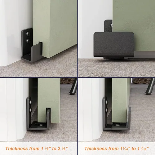 Miniatura 2 de SMARTSTANDARD Guía de piso de puerta de granero ajustable en forma de U, guía inferior flexible para montaje en la pared, material de acero Negro