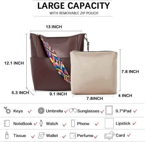 Miniatura 3 de Bostanten Bolsas de cuero para hombro, tipo balde, para mujer