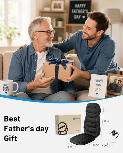Miniatura 8 de COMFIER Masajeador de espalda con calor, cojín de asiento de masaje por vibración con 8 nodos de masaje y 5 modos, almohadilla de masaje ajustable