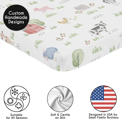 Miniatura 2 de Sweet Jojo Designs Sábana bajera ajustable de animales de granja para cuna portátil para cuna o paquete y juego - Acuarela de granja caballo, vaca