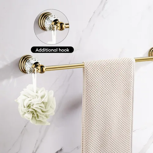 Miniatura 3 de WINCASE Barra de toalla dorada, soporte de toalla de cristal ajustable, rieles de toalleros individuales con acabado dorado montados en la pared Oro