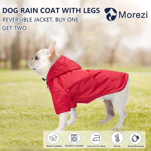 Miniatura 2 de Impermeable para perros, chaqueta de lluvia impermeable reversible para perros de razas pequeñas y medianas, cremallera reflectante, bolsillo