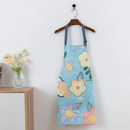 Miniatura 2 de Delantal de cocina, delantal de cocina, hermoso delantal para el hogar con bolsillo grande para adultos Flor azul