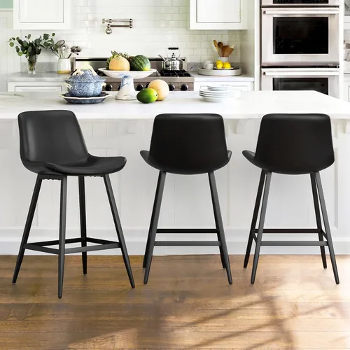 Miniatura 7 de Cozyman Taburete de bar de 24 pulgadas, taburetes de bar modernos con altura de mostrador con respaldo y reposapiés para el hogar, cocina, isla