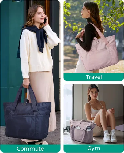 Miniatura 2 de BAGSMART Bolsa de mano para mujer, bolsa de mano plegable con cremallera, bolsa de hombro grande de viaje para el trabajo-16.5 pulgadas de largo x 6
