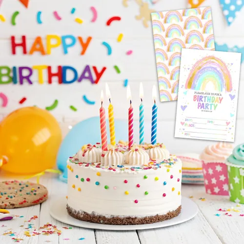 Miniatura 5 de Tarjetas de invitación para fiesta de cumpleaños, invitación de fiesta de cumpleaños arcoíris, celebración de fiesta de niños, 20 tarjetas con 20