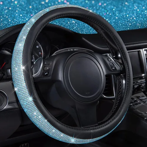 Miniatura 21 de CAR PASS - Funda de volante con diamantes brillantes de imitación y patrón de leopardo, con cristales de imitación brillantes para mujer