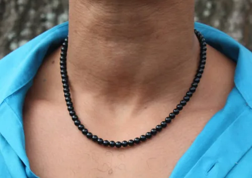 Miniatura 2 de Handmade Black Onyx Crystal Mens Necklace - Grounding Genuine Gemstone Beaded Mala Willpower, Protection, Prosperity Black Choker - Jewelry Gift
