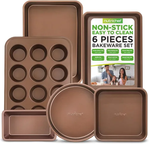 Miniatura 9 de NutriChef Juego de Moldes Antiadherentes Apilables para Hornear – Juego de Moldes de Acero al Carbono con Bandeja para Galletas, Molde para Muffins