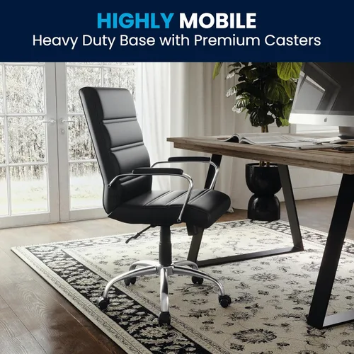 Miniatura 6 de Flash Furniture - Silla giratoria Whitney de respaldo medio con asiento acolchado y reposabrazos de LeatherSoft, silla de oficina ajustable en Negro